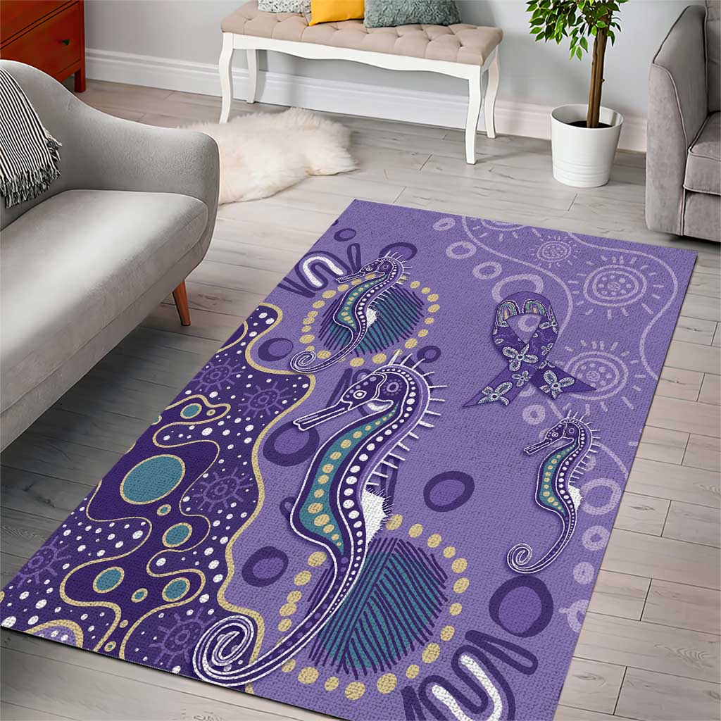Australia Epilepsy Awareness Area Rug Aboriginal Purple Ribbon with Seahorse - Aussie Hoodie