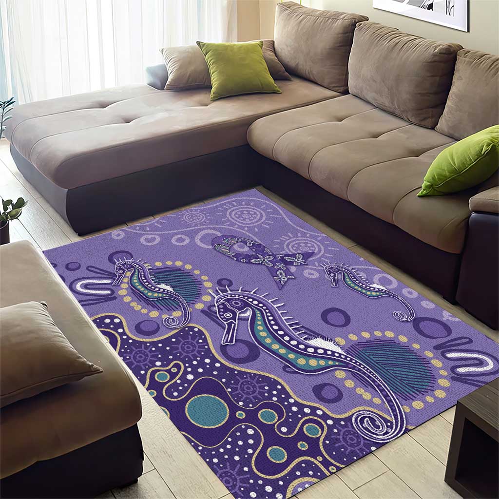 Australia Epilepsy Awareness Area Rug Aboriginal Purple Ribbon with Seahorse - Aussie Hoodie