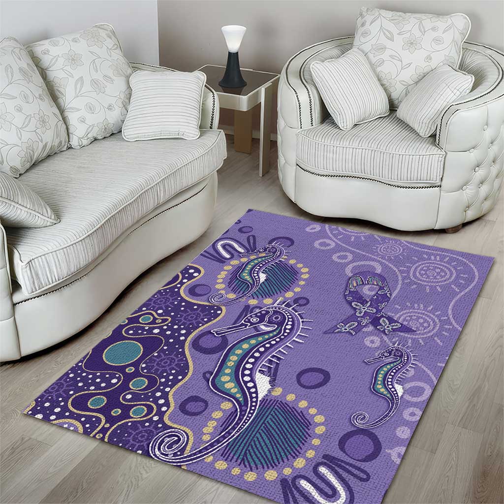 Australia Epilepsy Awareness Area Rug Aboriginal Purple Ribbon with Seahorse - Aussie Hoodie