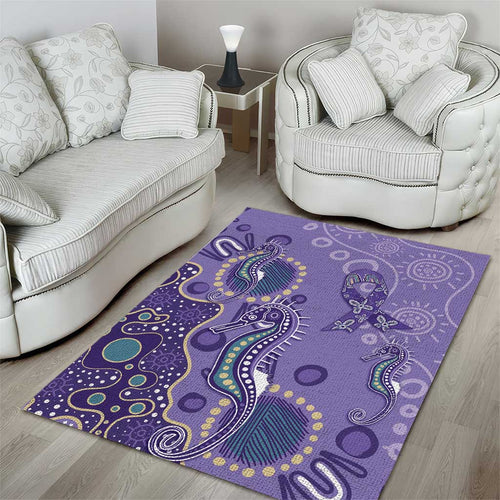 Australia Epilepsy Awareness Area Rug Aboriginal Purple Ribbon with Seahorse - Aussie Hoodie
