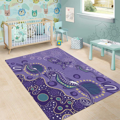 Australia Epilepsy Awareness Area Rug Aboriginal Purple Ribbon with Seahorse - Aussie Hoodie
