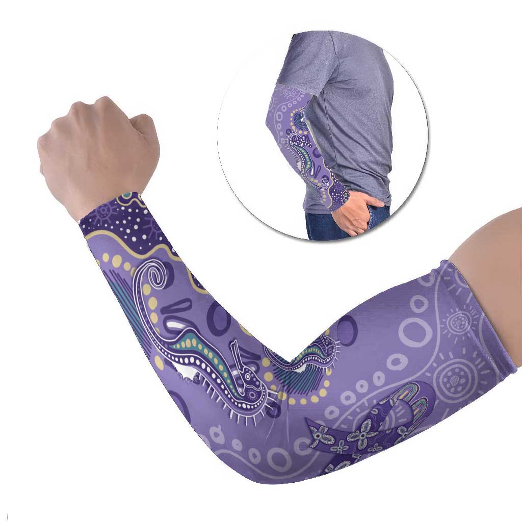Australia Epilepsy Awareness Arm Sleeves Aboriginal Purple Ribbon with Seahorse - Aussie Hoodie