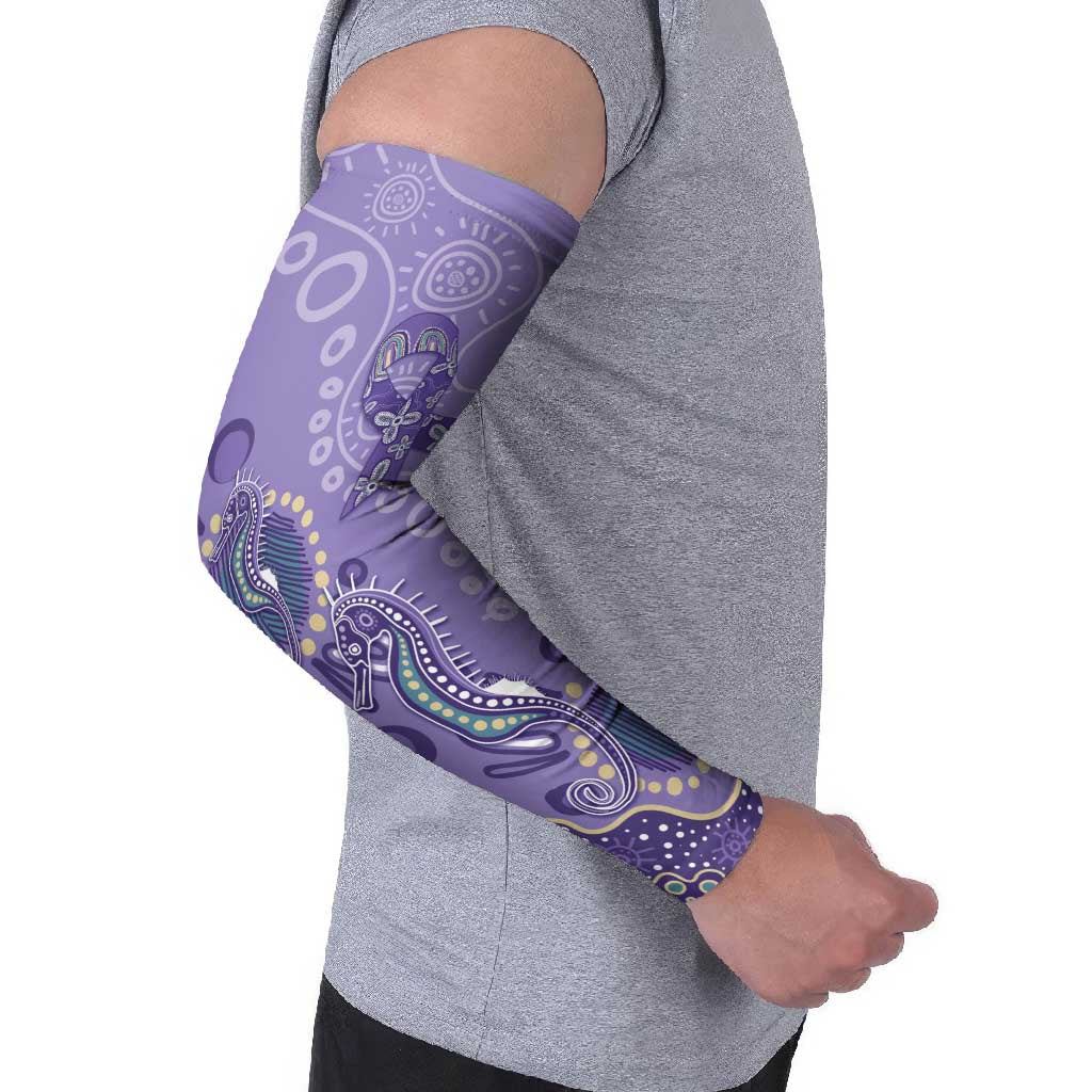 Australia Epilepsy Awareness Arm Sleeves Aboriginal Purple Ribbon with Seahorse - Aussie Hoodie