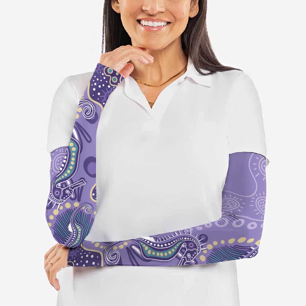 Australia Epilepsy Awareness Arm Sleeves Aboriginal Purple Ribbon with Seahorse - Aussie Hoodie