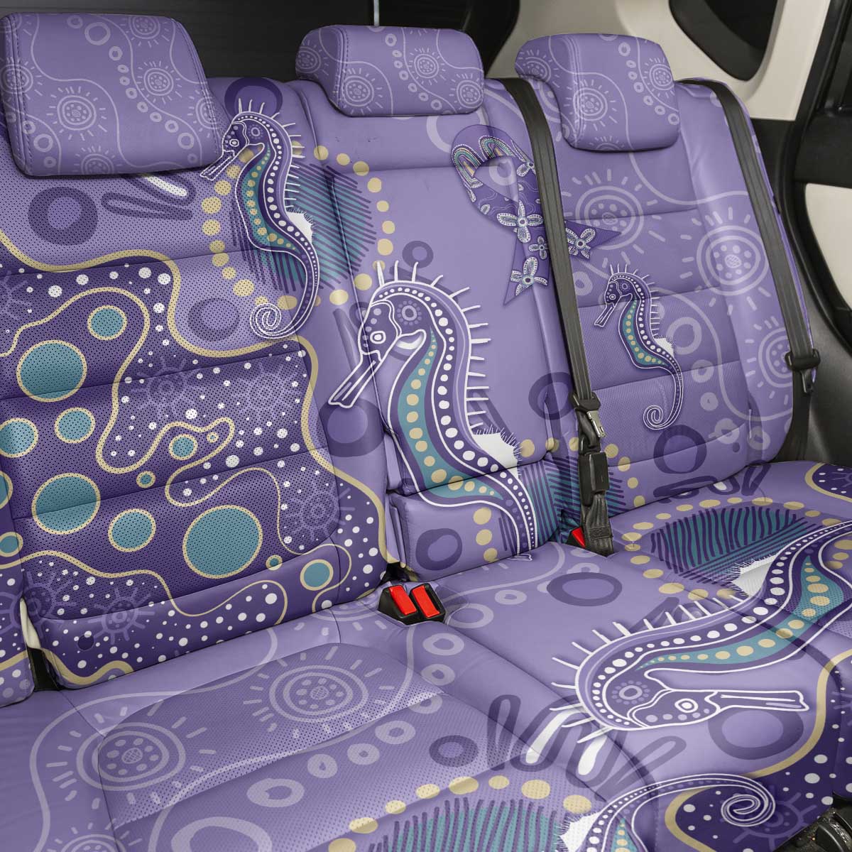 Australia Epilepsy Awareness Back Car Seat Cover Aboriginal Purple Ribbon with Seahorse - Aussie Hoodie