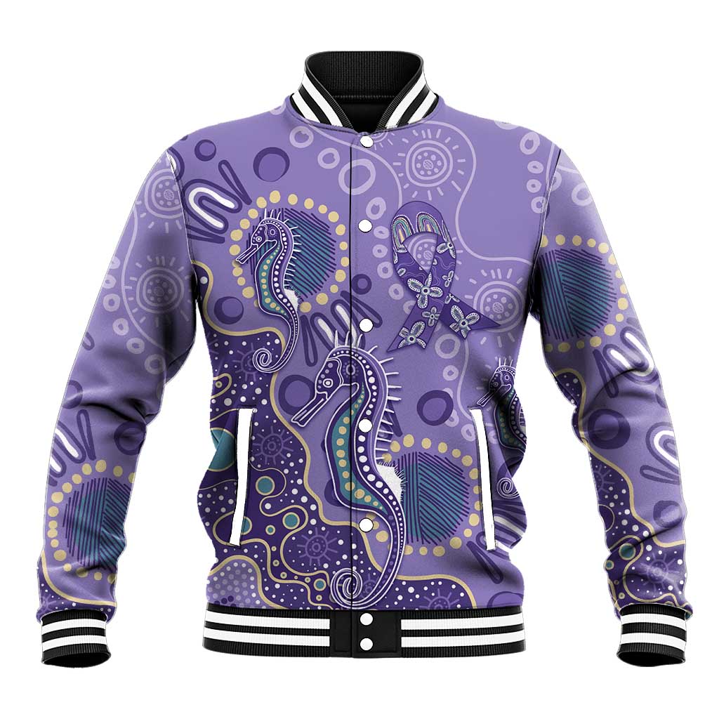 Australia Epilepsy Awareness Baseball Jacket Aboriginal Purple Ribbon with Seahorse - Aussie Hoodie