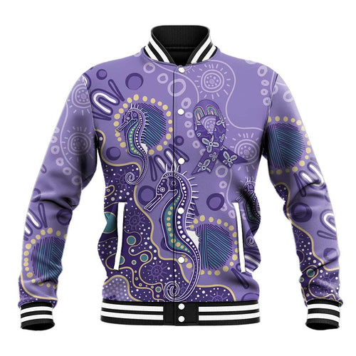 Australia Epilepsy Awareness Baseball Jacket Aboriginal Purple Ribbon with Seahorse - Aussie Hoodie