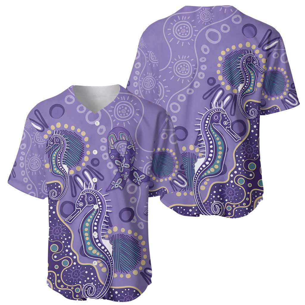 Australia Epilepsy Awareness Baseball Jersey Aboriginal Purple Ribbon with Seahorse - Aussie Hoodie