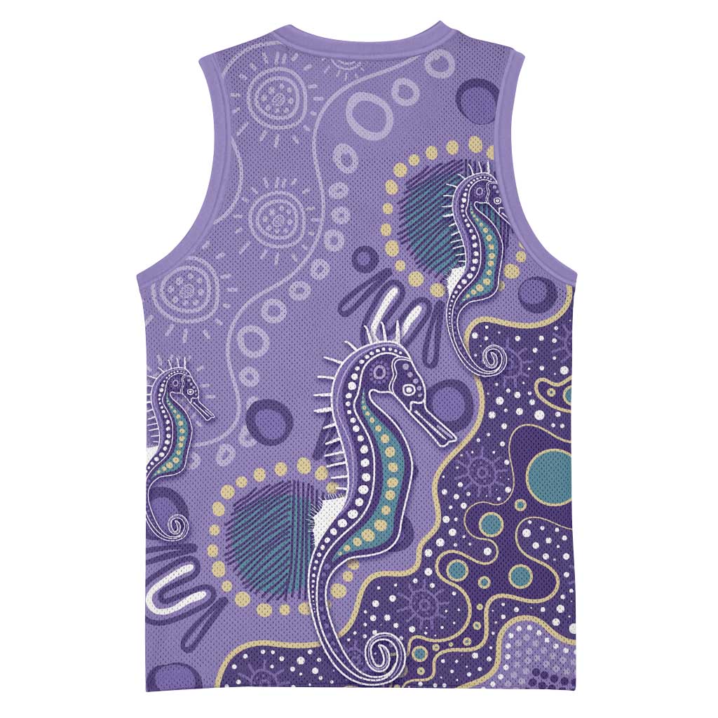 Australia Epilepsy Awareness Basketball Jersey Aboriginal Purple Ribbon with Seahorse - Aussie Hoodie