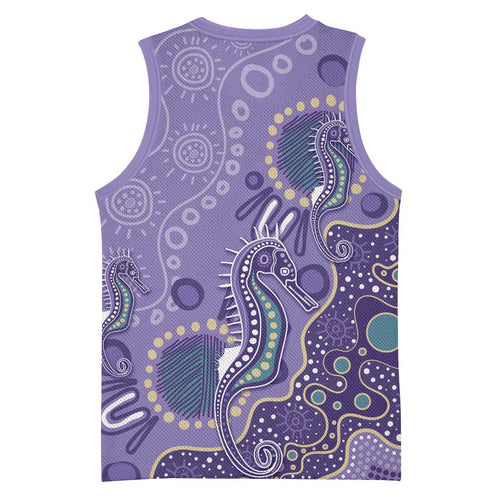 Australia Epilepsy Awareness Basketball Jersey Aboriginal Purple Ribbon with Seahorse - Aussie Hoodie