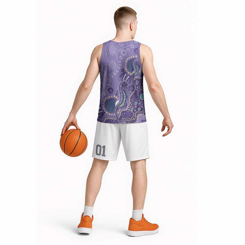 Australia Epilepsy Awareness Basketball Jersey Aboriginal Purple Ribbon with Seahorse - Aussie Hoodie