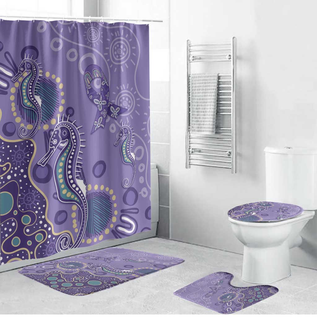 Australia Epilepsy Awareness Bathroom Set Aboriginal Purple Ribbon with Seahorse - Aussie Hoodie