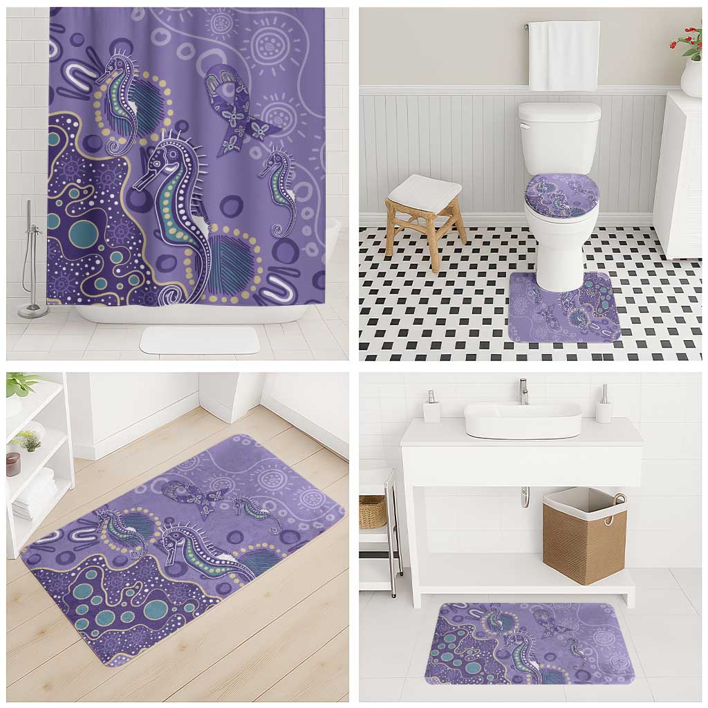 Australia Epilepsy Awareness Bathroom Set Aboriginal Purple Ribbon with Seahorse - Aussie Hoodie