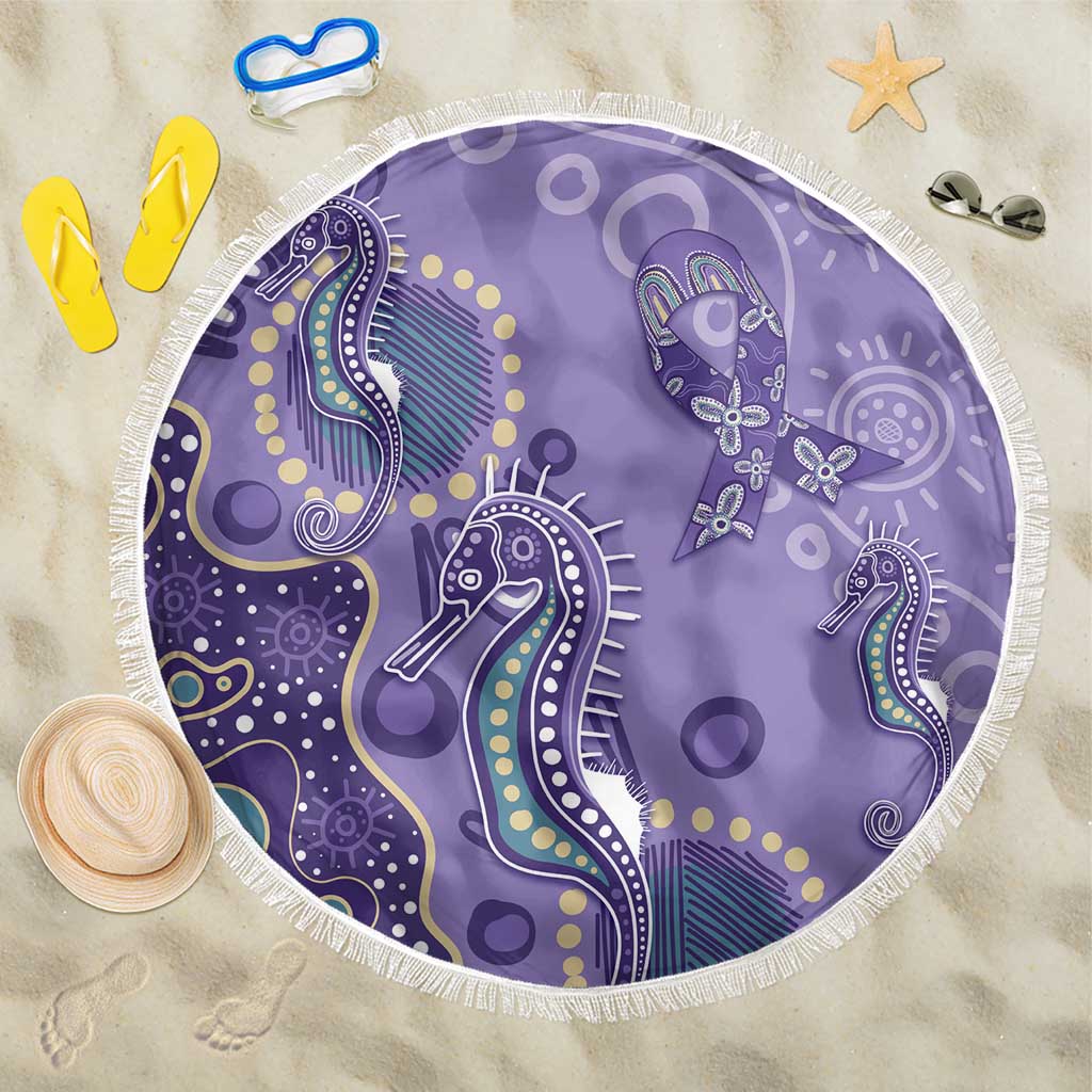 Australia Epilepsy Awareness Beach Blanket Aboriginal Purple Ribbon with Seahorse - Aussie Hoodie