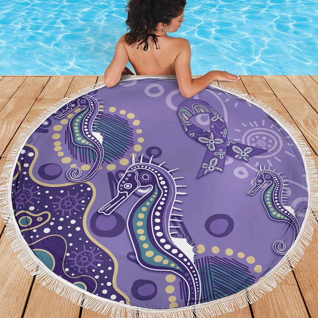 Australia Epilepsy Awareness Beach Blanket Aboriginal Purple Ribbon with Seahorse - Aussie Hoodie