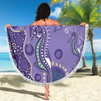Australia Epilepsy Awareness Beach Blanket Aboriginal Purple Ribbon with Seahorse - Aussie Hoodie
