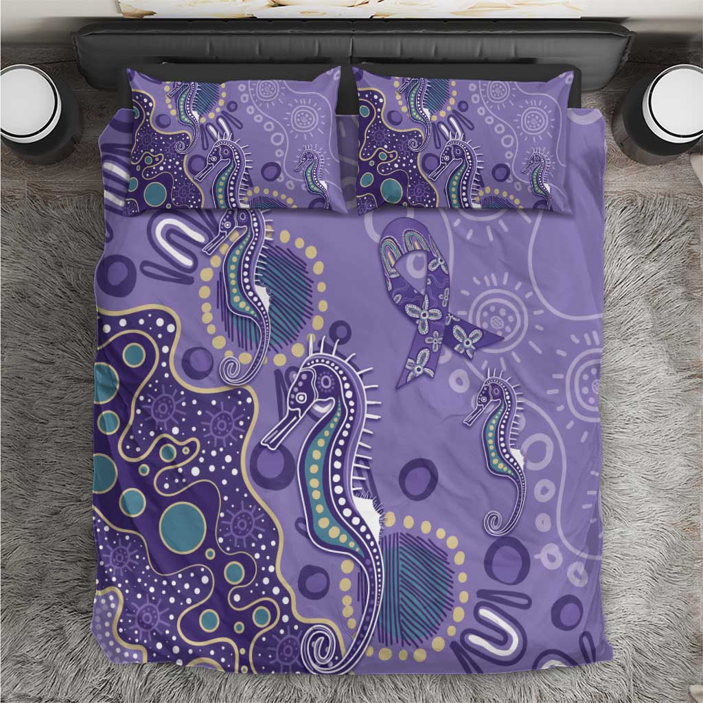 Australia Epilepsy Awareness Bedding Set Aboriginal Purple Ribbon with Seahorse - Aussie Hoodie