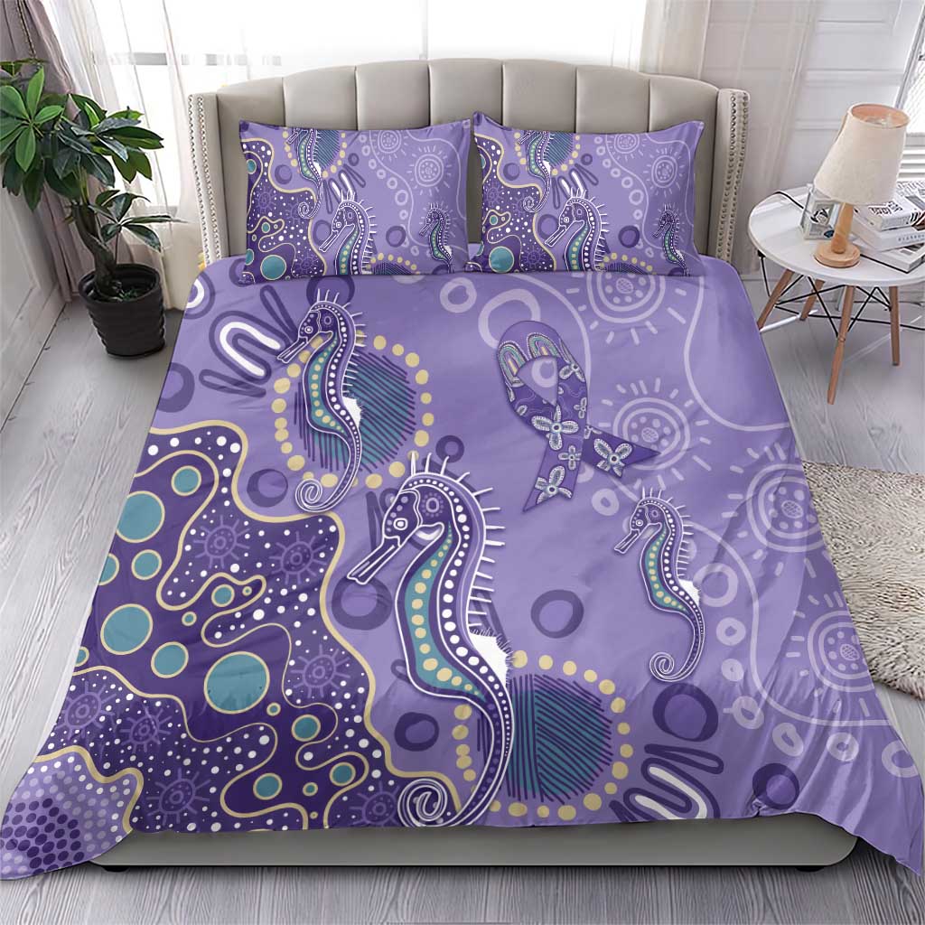 Australia Epilepsy Awareness Bedding Set Aboriginal Purple Ribbon with Seahorse - Aussie Hoodie