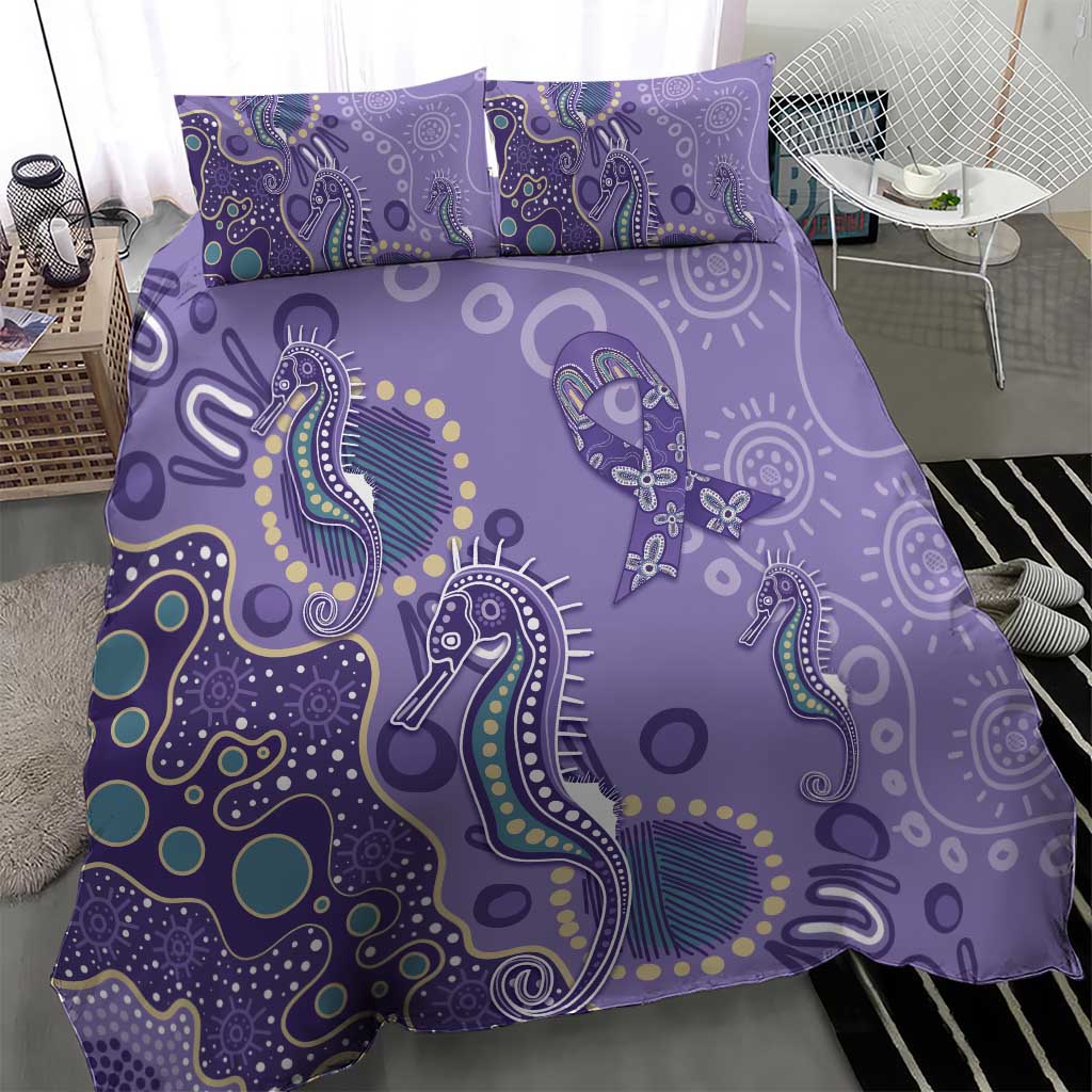 Australia Epilepsy Awareness Bedding Set Aboriginal Purple Ribbon with Seahorse - Aussie Hoodie