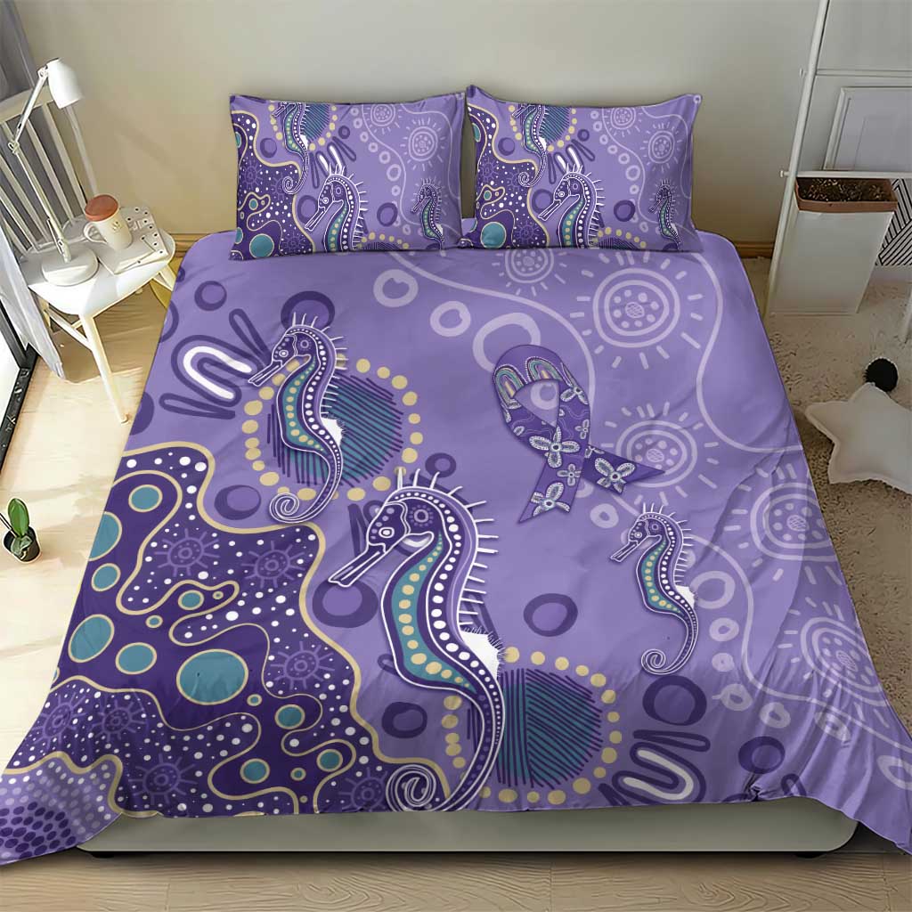 Australia Epilepsy Awareness Bedding Set Aboriginal Purple Ribbon with Seahorse - Aussie Hoodie
