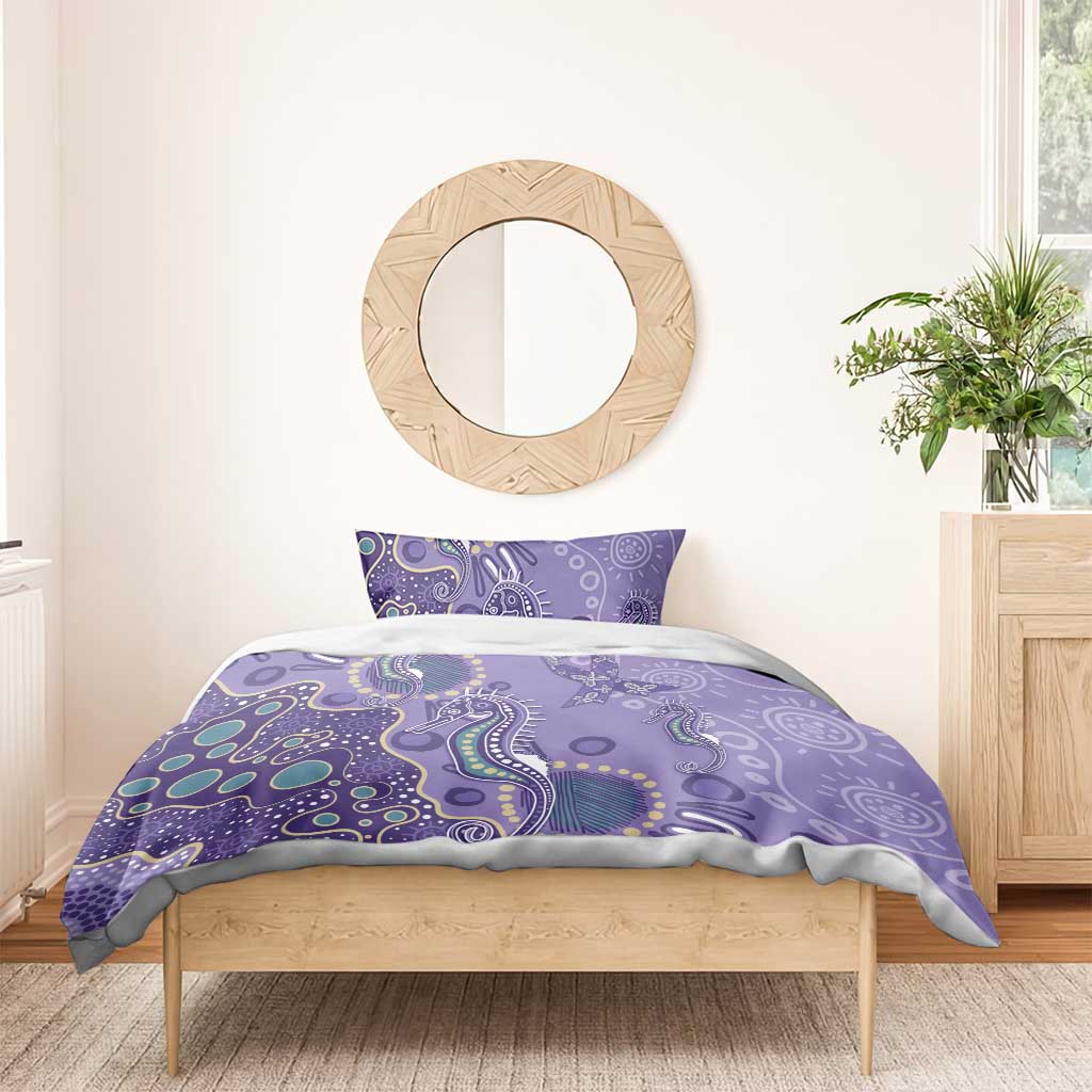 Australia Epilepsy Awareness Bedding Set Aboriginal Purple Ribbon with Seahorse - Aussie Hoodie