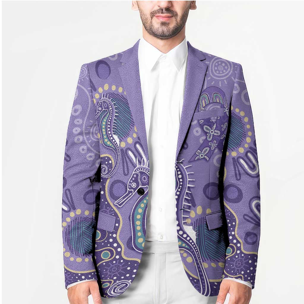 Australia Epilepsy Awareness Blazer Aboriginal Purple Ribbon with Seahorse - Aussie Hoodie