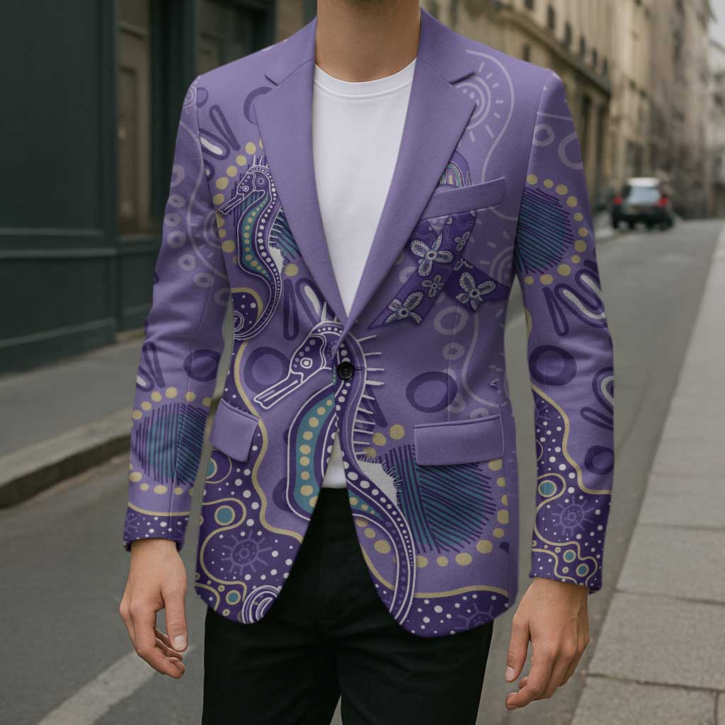Australia Epilepsy Awareness Blazer Aboriginal Purple Ribbon with Seahorse - Aussie Hoodie