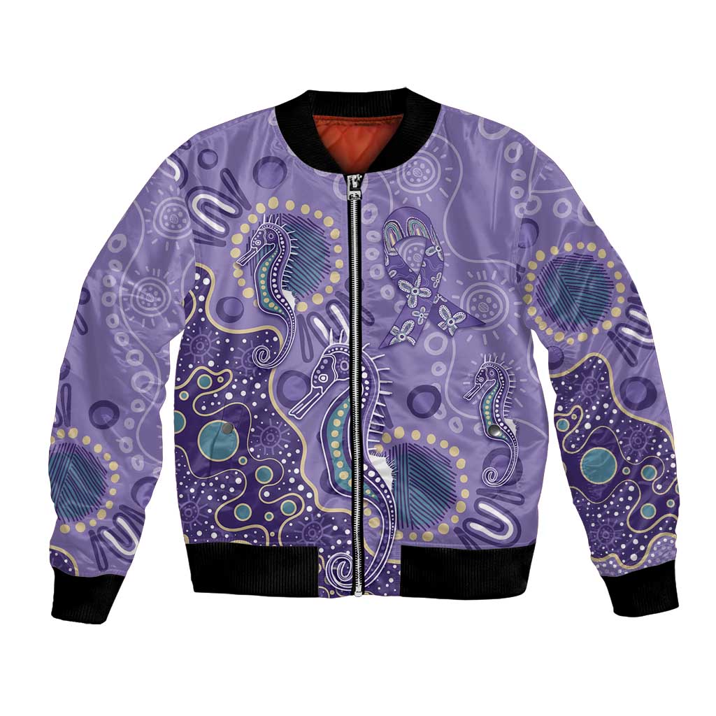 Australia Epilepsy Awareness Bomber Jacket Aboriginal Purple Ribbon with Seahorse - Aussie Hoodie