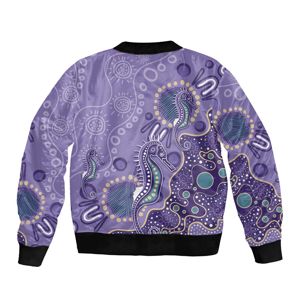 Australia Epilepsy Awareness Bomber Jacket Aboriginal Purple Ribbon with Seahorse - Aussie Hoodie