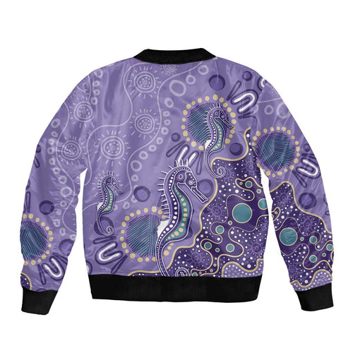 Australia Epilepsy Awareness Bomber Jacket Aboriginal Purple Ribbon with Seahorse - Aussie Hoodie