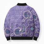 Australia Epilepsy Awareness Bomber Puffer Jacket Aboriginal Purple Ribbon with Seahorse - Aussie Hoodie