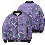 Australia Epilepsy Awareness Bomber Puffer Jacket Aboriginal Purple Ribbon with Seahorse - Aussie Hoodie