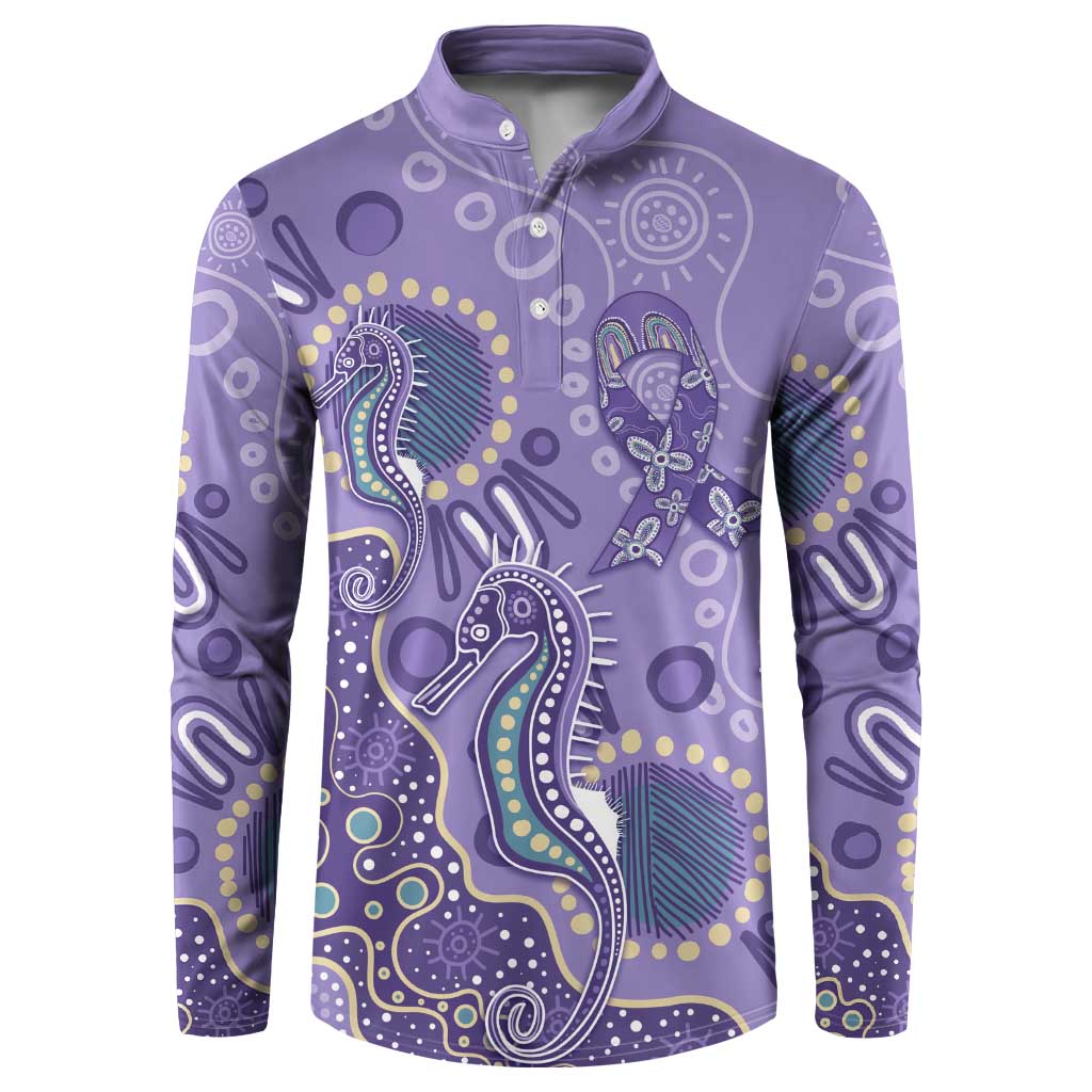 Australia Epilepsy Awareness Button Sweatshirt Aboriginal Purple Ribbon with Seahorse - Aussie Hoodie