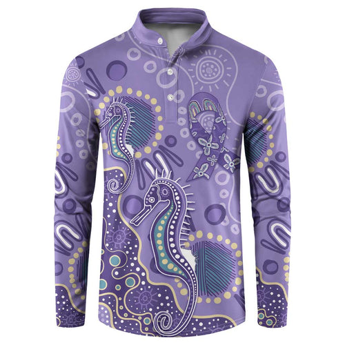 Australia Epilepsy Awareness Button Sweatshirt Aboriginal Purple Ribbon with Seahorse - Aussie Hoodie
