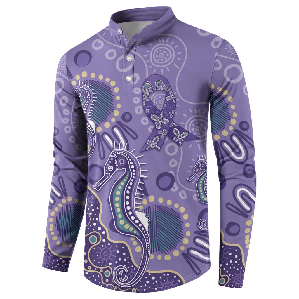 Australia Epilepsy Awareness Button Sweatshirt Aboriginal Purple Ribbon with Seahorse - Aussie Hoodie