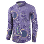 Australia Epilepsy Awareness Button Sweatshirt Aboriginal Purple Ribbon with Seahorse - Aussie Hoodie