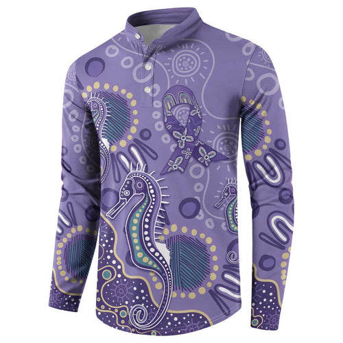 Australia Epilepsy Awareness Button Sweatshirt Aboriginal Purple Ribbon with Seahorse - Aussie Hoodie