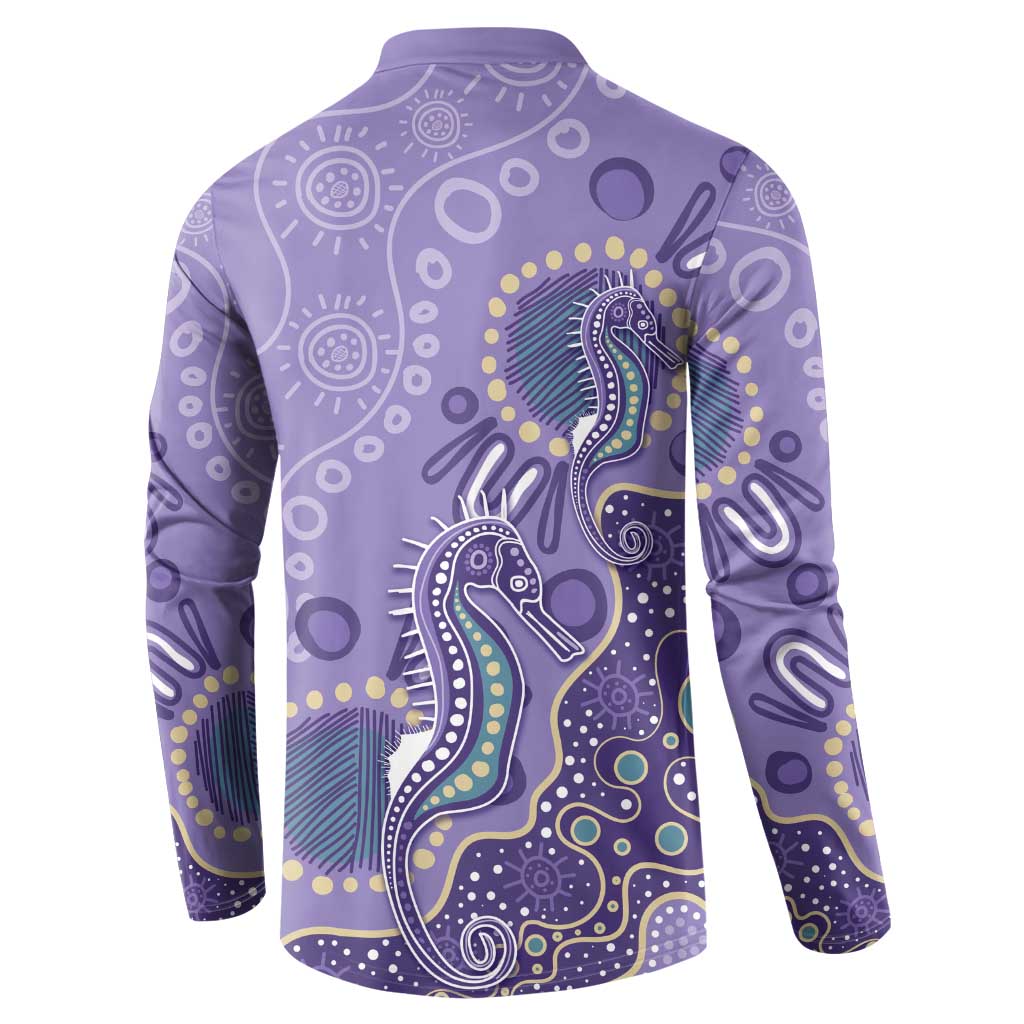 Australia Epilepsy Awareness Button Sweatshirt Aboriginal Purple Ribbon with Seahorse - Aussie Hoodie