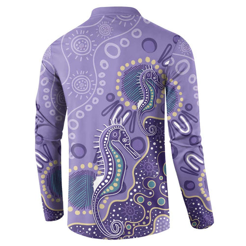 Australia Epilepsy Awareness Button Sweatshirt Aboriginal Purple Ribbon with Seahorse - Aussie Hoodie