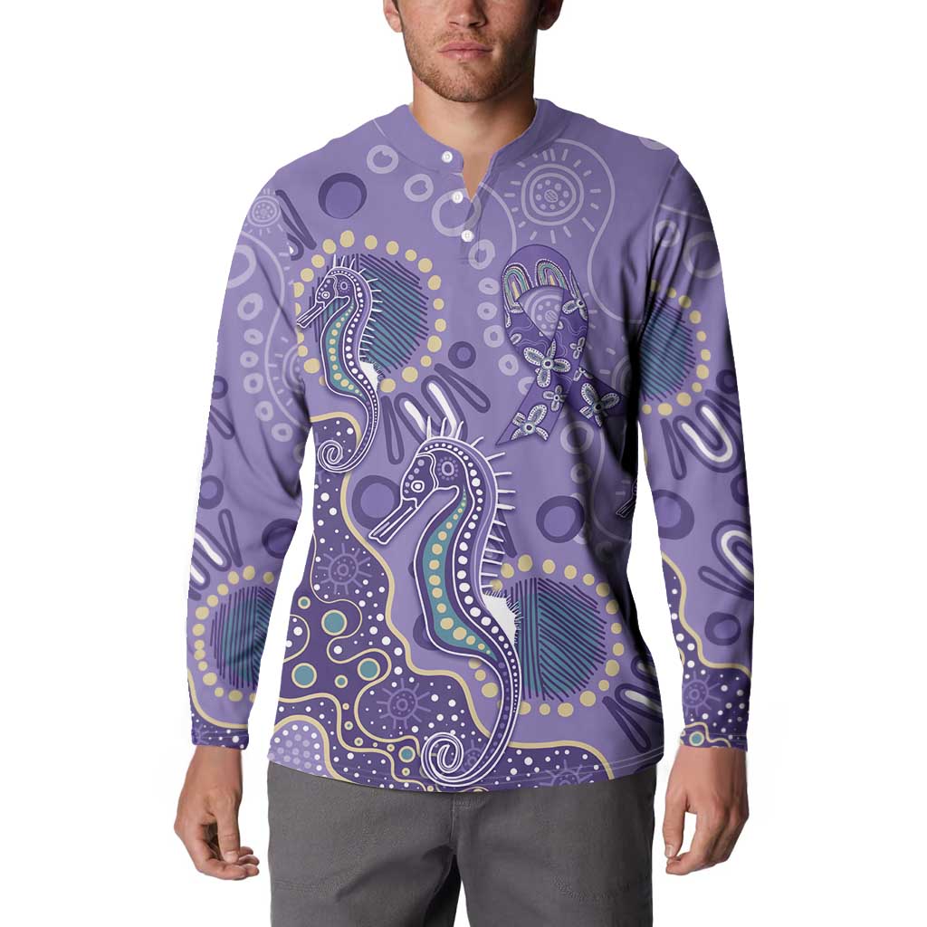 Australia Epilepsy Awareness Button Sweatshirt Aboriginal Purple Ribbon with Seahorse - Aussie Hoodie
