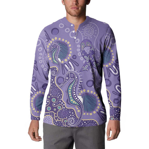 Australia Epilepsy Awareness Button Sweatshirt Aboriginal Purple Ribbon with Seahorse - Aussie Hoodie