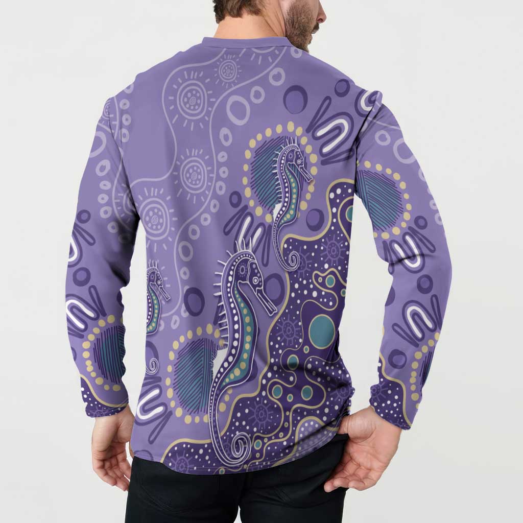 Australia Epilepsy Awareness Button Sweatshirt Aboriginal Purple Ribbon with Seahorse - Aussie Hoodie