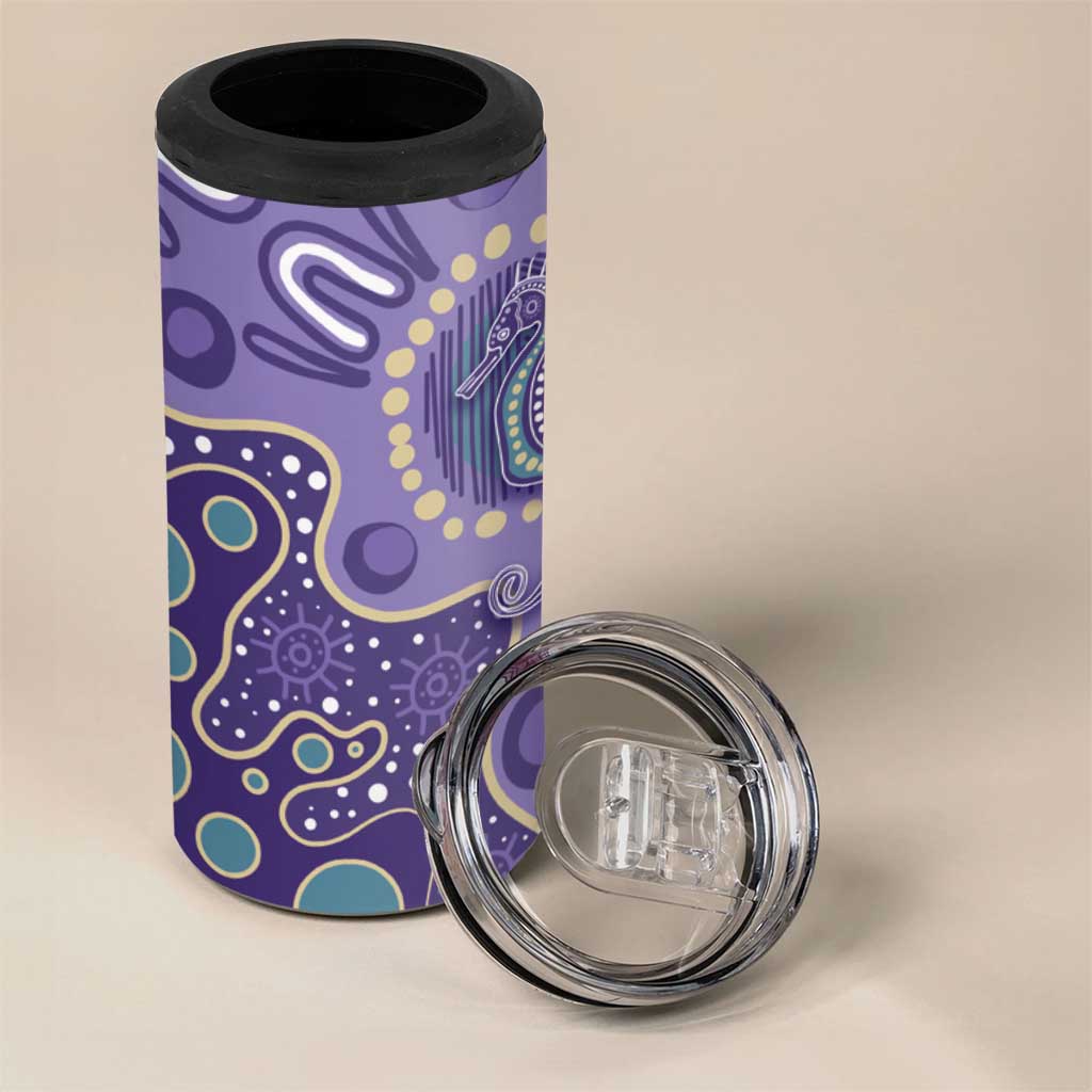 Australia Epilepsy Awareness 4 in 1 Can Cooler Tumbler Aboriginal Purple Ribbon with Seahorse - Aussie Hoodie