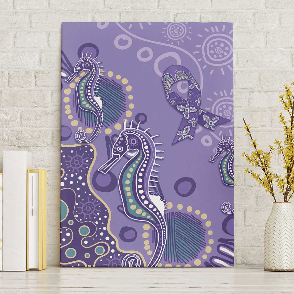 Australia Epilepsy Awareness Canvas Wall Art Aboriginal Purple Ribbon with Seahorse - Aussie Hoodie