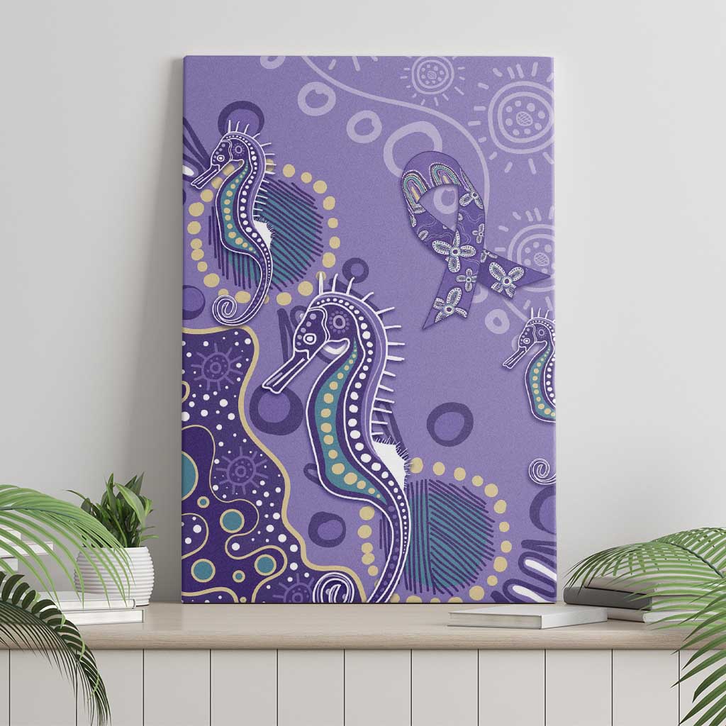 Australia Epilepsy Awareness Canvas Wall Art Aboriginal Purple Ribbon with Seahorse - Aussie Hoodie