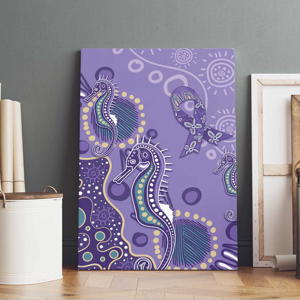 Australia Epilepsy Awareness Canvas Wall Art Aboriginal Purple Ribbon with Seahorse - Aussie Hoodie