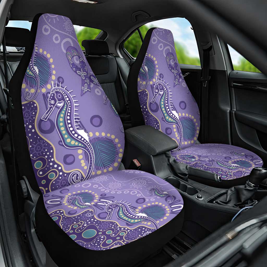 Australia Epilepsy Awareness Car Seat Cover Aboriginal Purple Ribbon with Seahorse - Aussie Hoodie