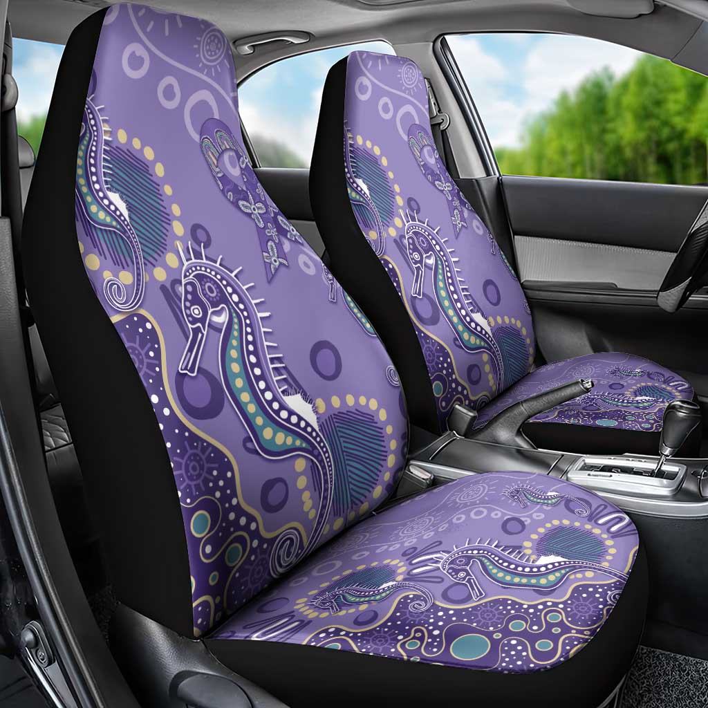 Australia Epilepsy Awareness Car Seat Cover Aboriginal Purple Ribbon with Seahorse - Aussie Hoodie