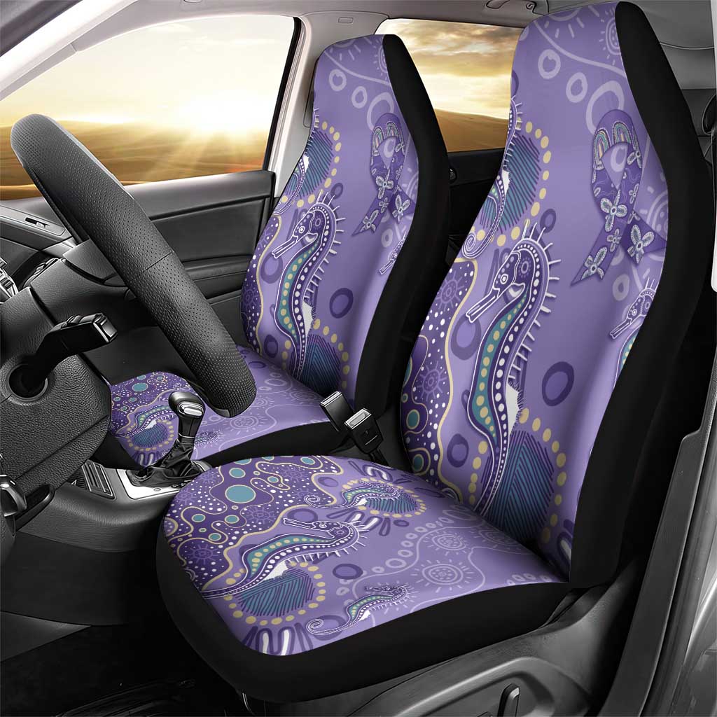 Australia Epilepsy Awareness Car Seat Cover Aboriginal Purple Ribbon with Seahorse - Aussie Hoodie