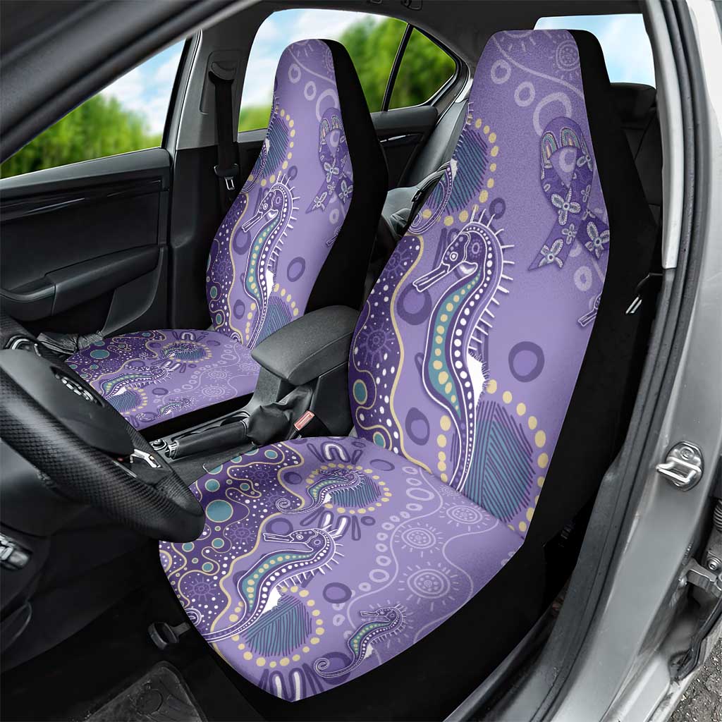 Australia Epilepsy Awareness Car Seat Cover Aboriginal Purple Ribbon with Seahorse - Aussie Hoodie